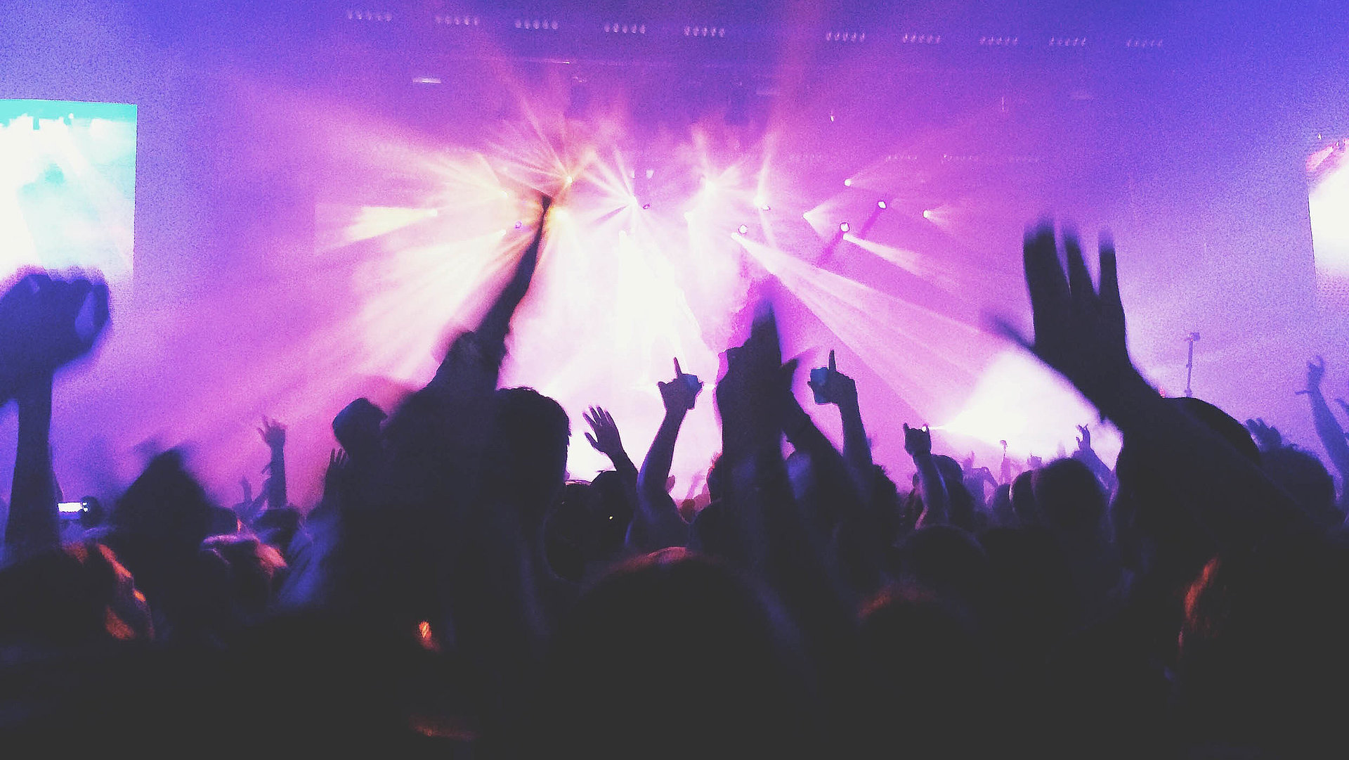 Events und Veranstaltungen in Ostbayern - in einem Club; viele Silhouetten feiern im violetten Scheinwerferlicht