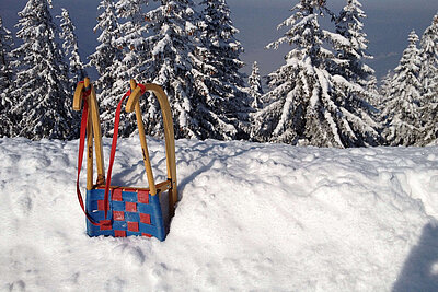 Winterrodelbahn in Ofterschwang - Schlitten im Schnee